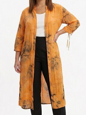 Vintage Windsmoor Orange Button Up Duster Top Longline Boho Chic Snake Pattern L
